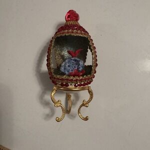 Handmade Real Egg Diorama Standing Christmas Ornament 6" Flower‎ Birds Vintage
